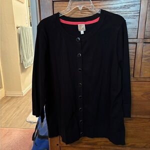 JM Collection Black Button Down Sweater 3/4 inch sleeves